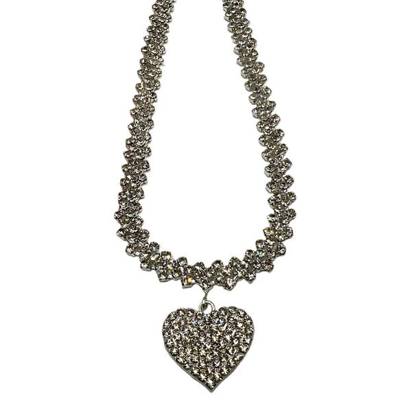 NEW Rhinestone Heart Pendant Chain Necklace - Picture 12 of 12